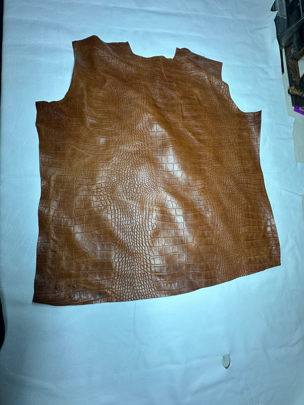 Embossed Cowhide Croc Light Brown Leather