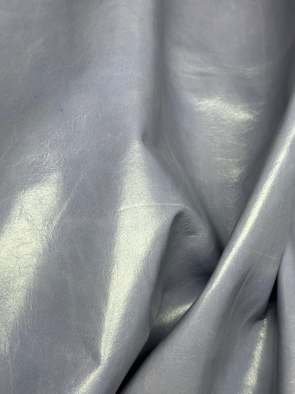 Cowhide Light Blue Silver Metallic Leather