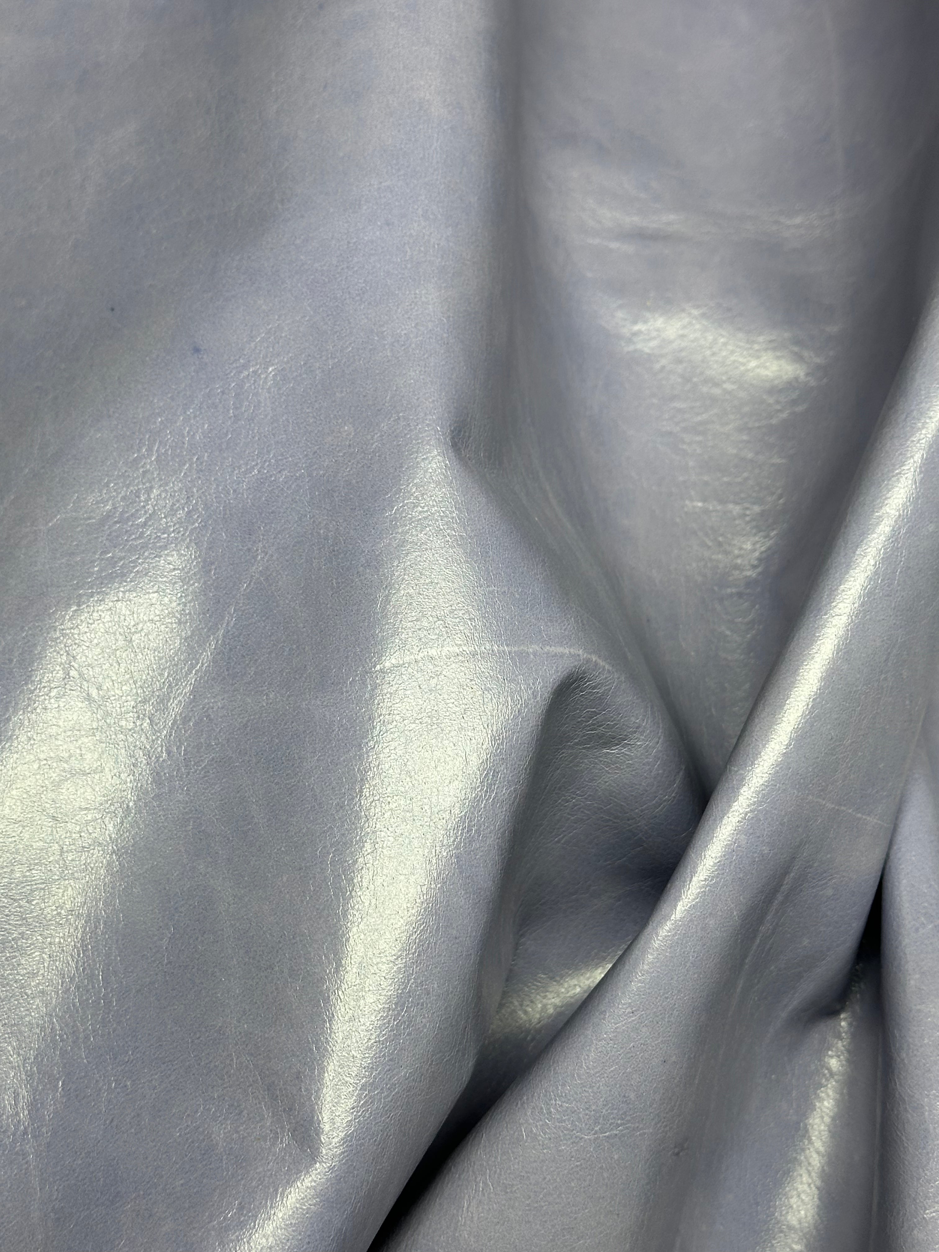 Cowhide Light Blue Silver Metallic Leather