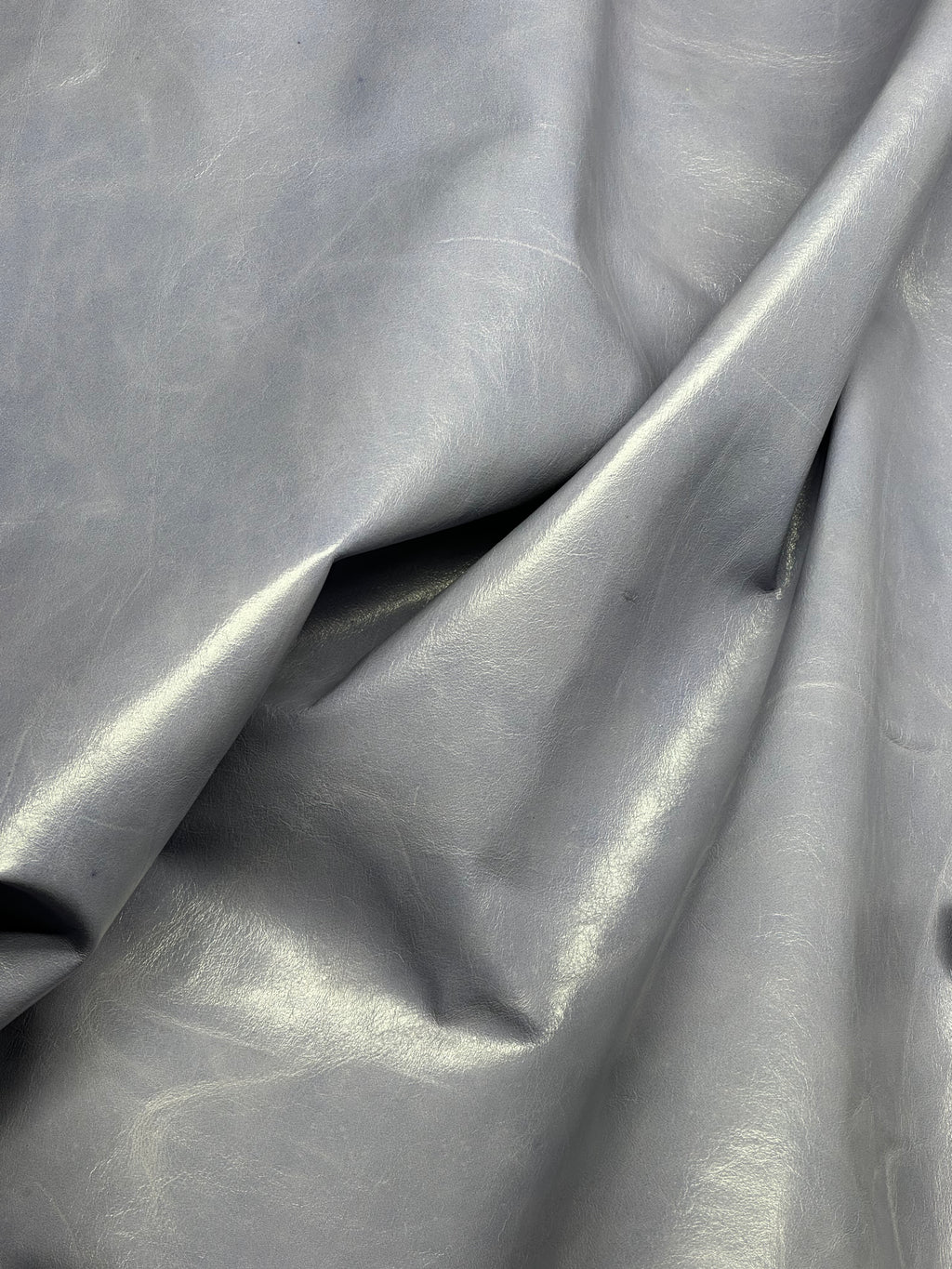 Cowhide Light Blue Silver Metallic Leather