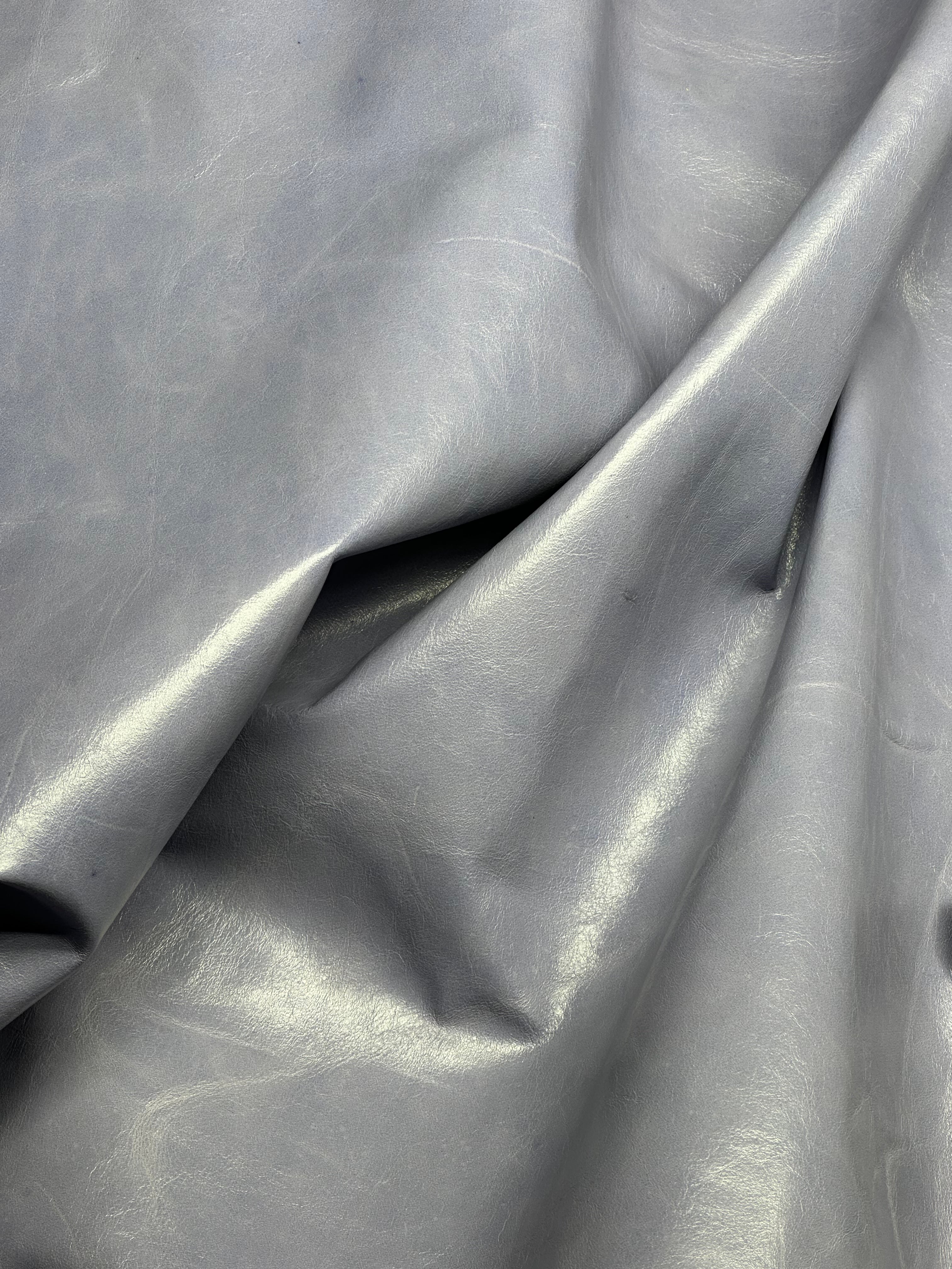 Cowhide Light Blue Silver Metallic Leather