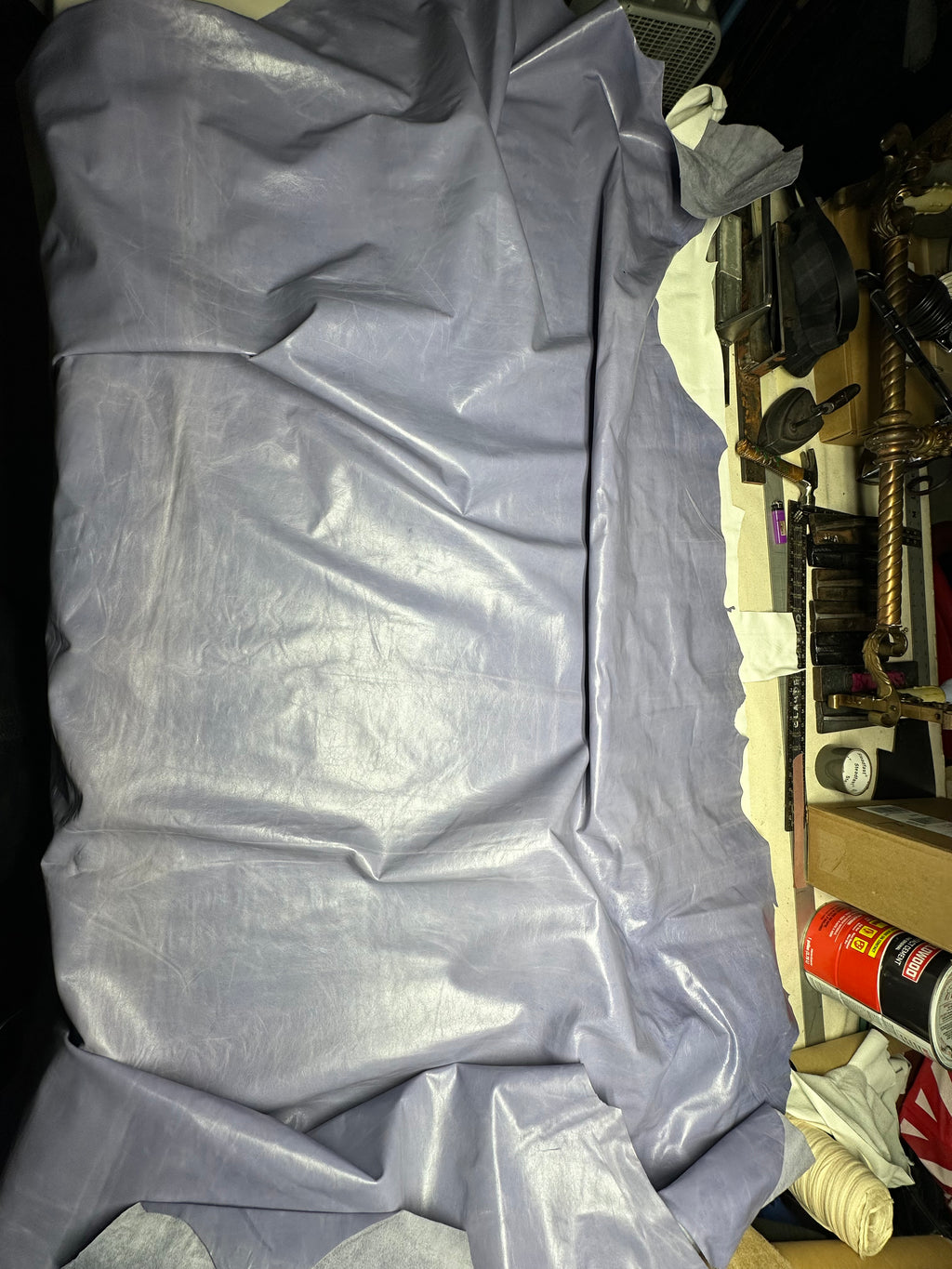Cowhide Light Blue Silver Metallic Leather