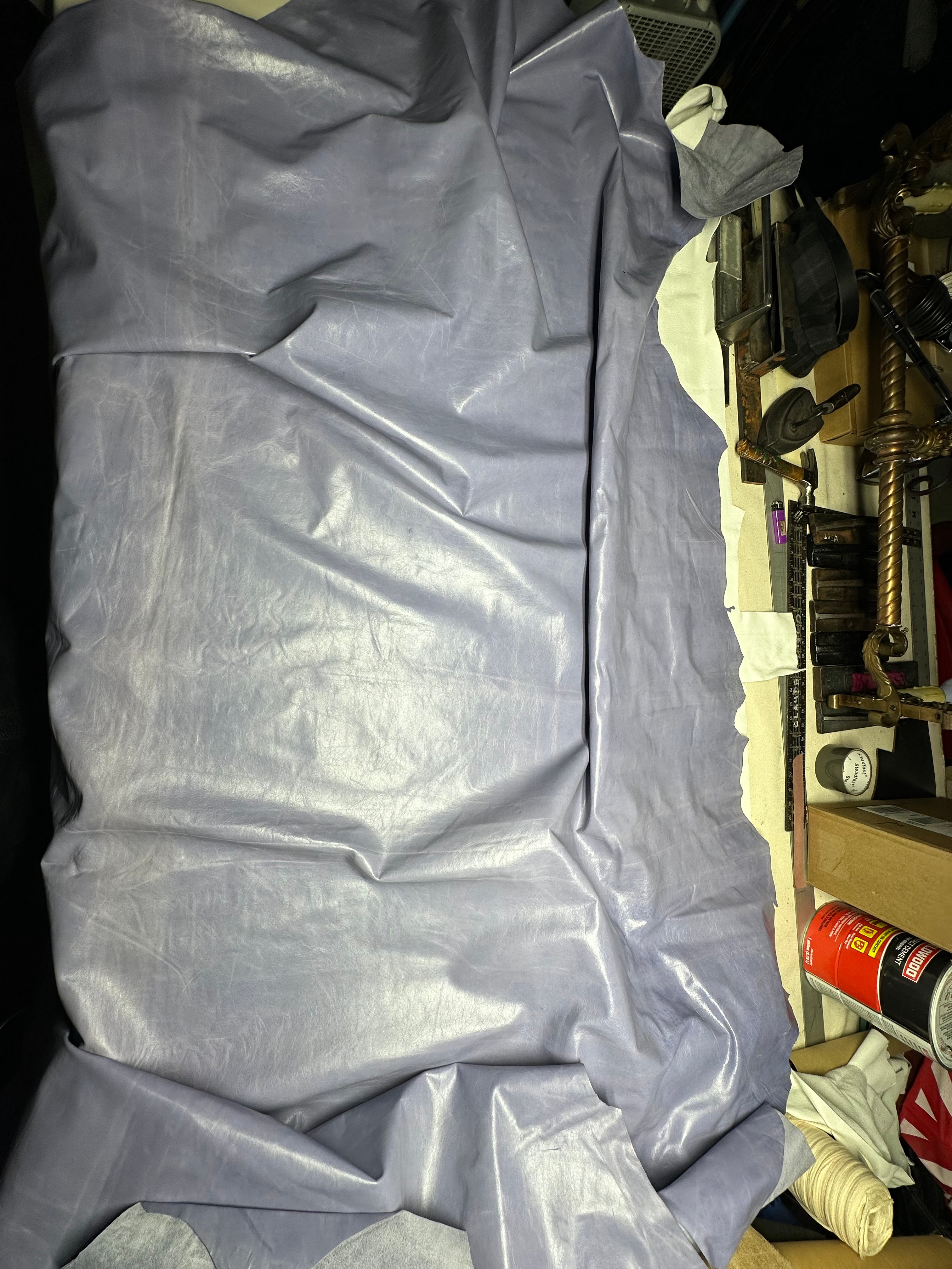 Cowhide Light Blue Silver Metallic Leather