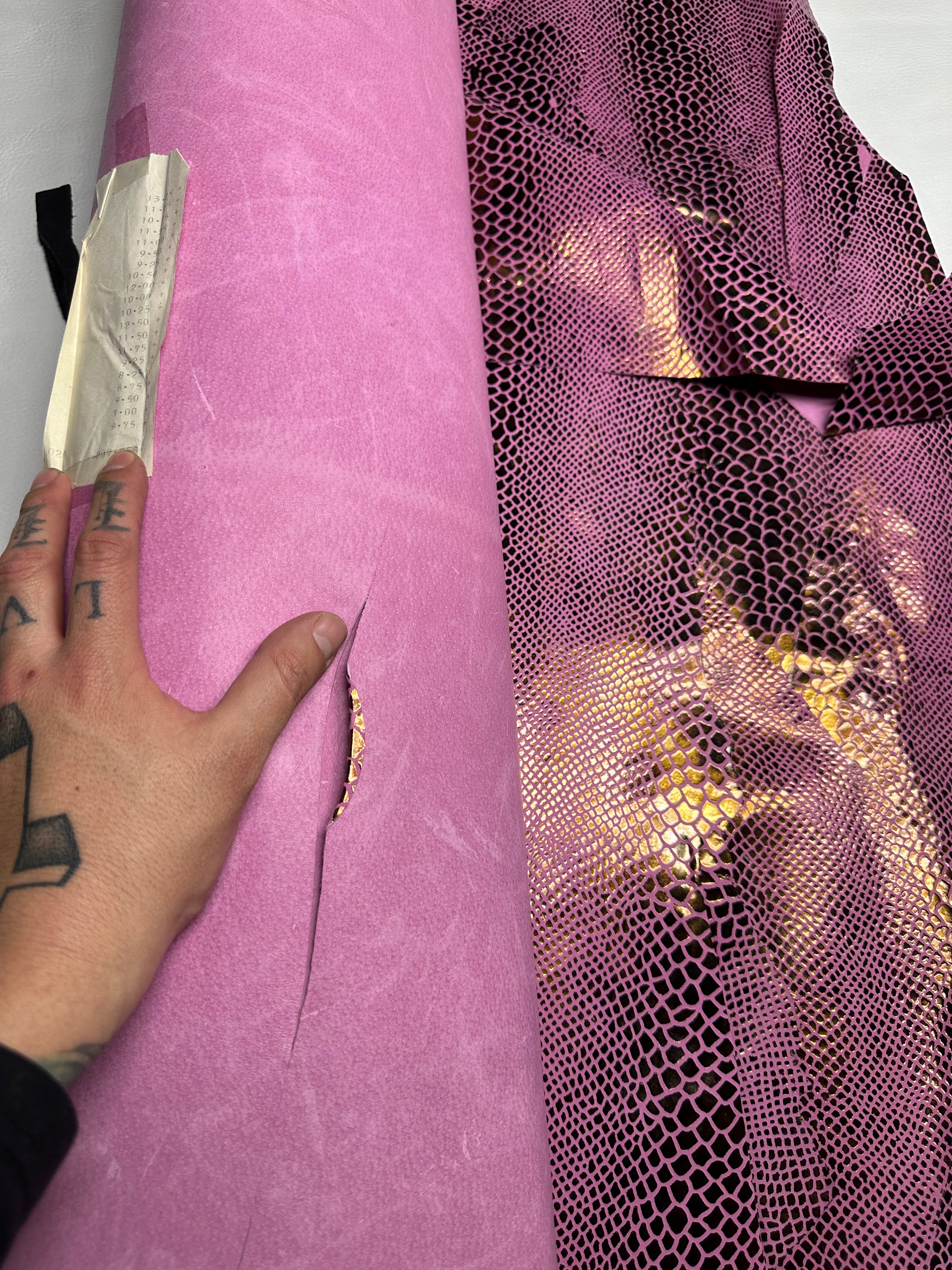 Pig Suede Pink Metallic Snake Pattern Leather