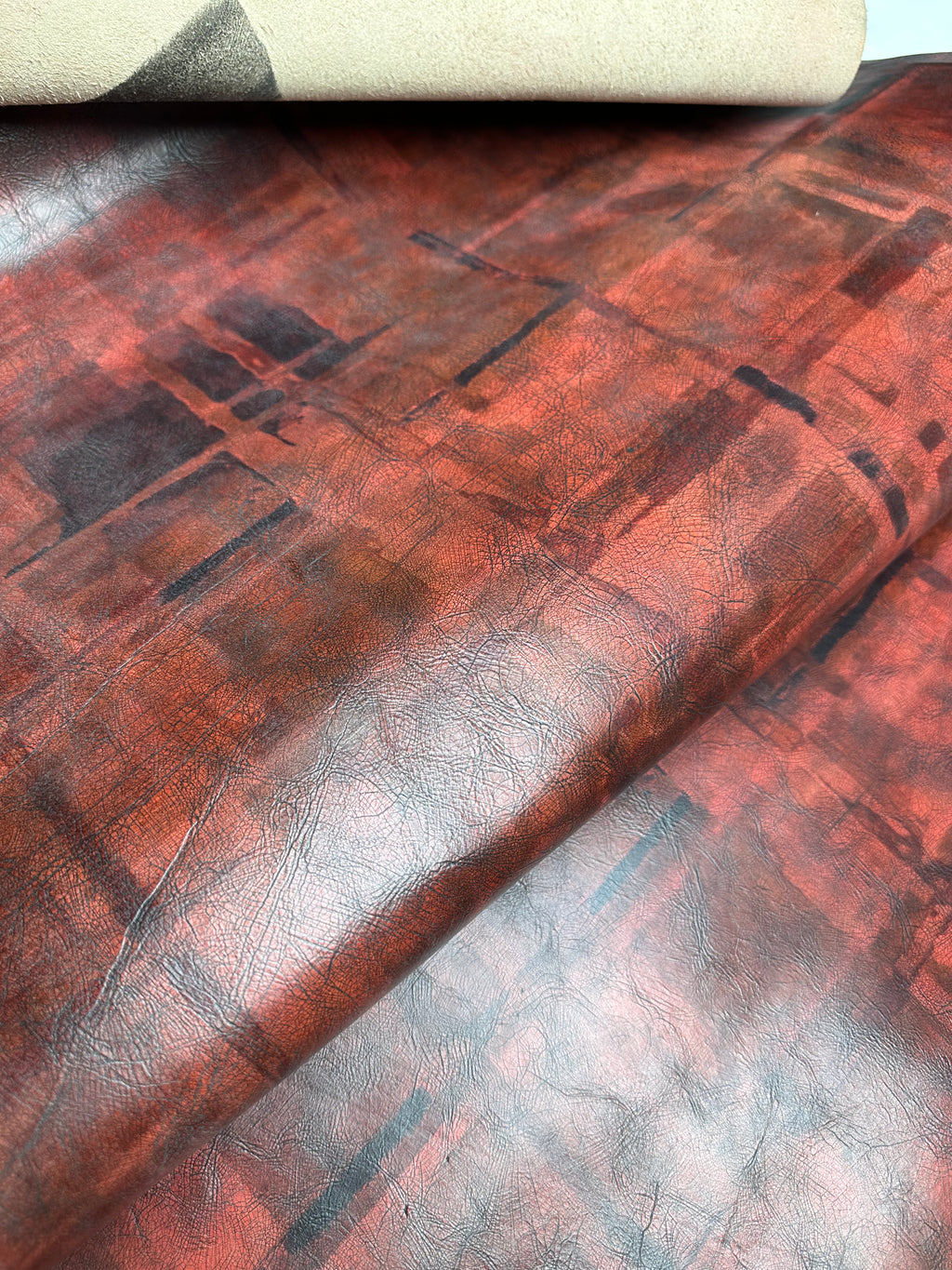Cowhide Red / black printed Leather