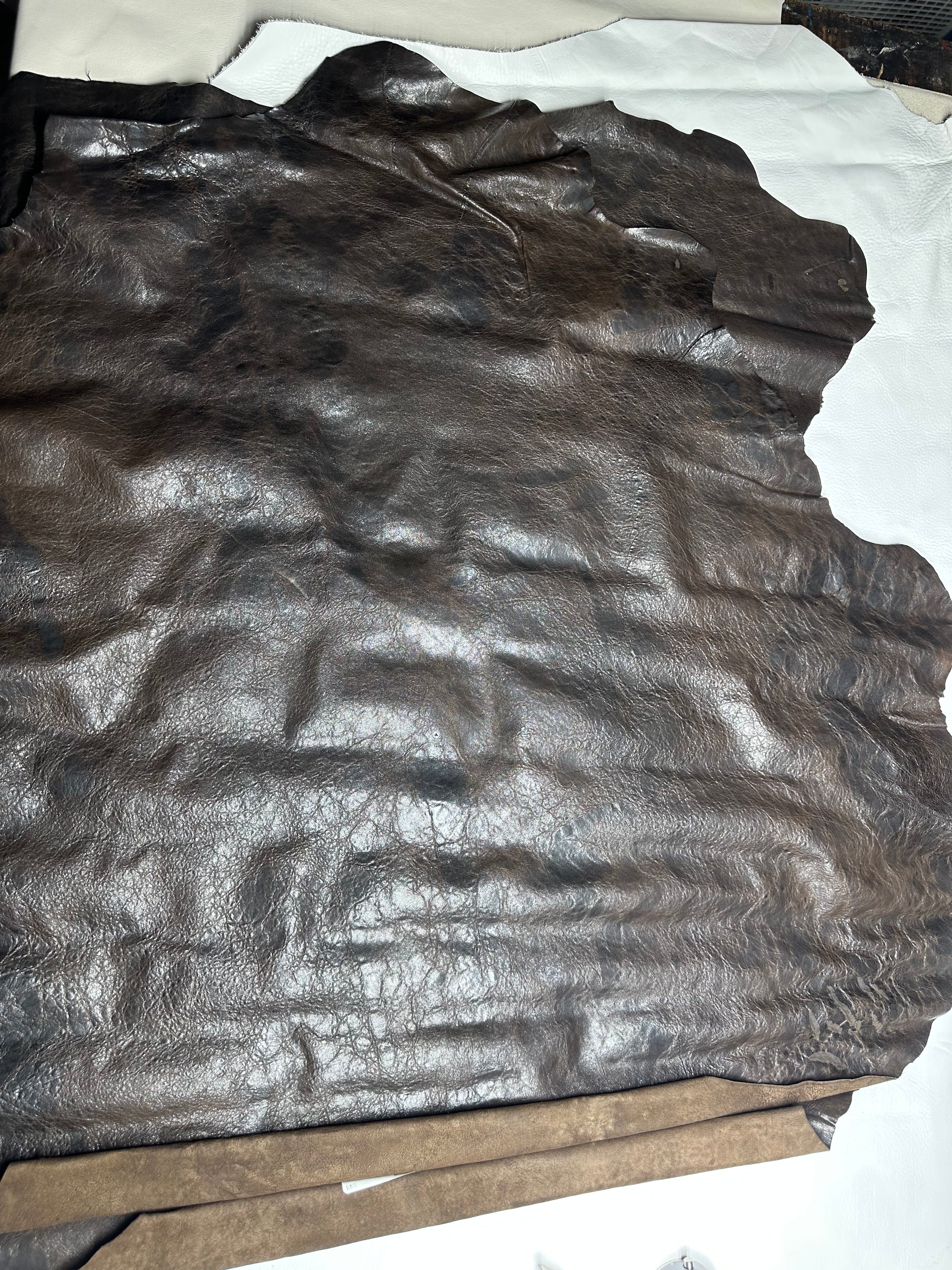 Cowhide Dark Brown w black tones Leather