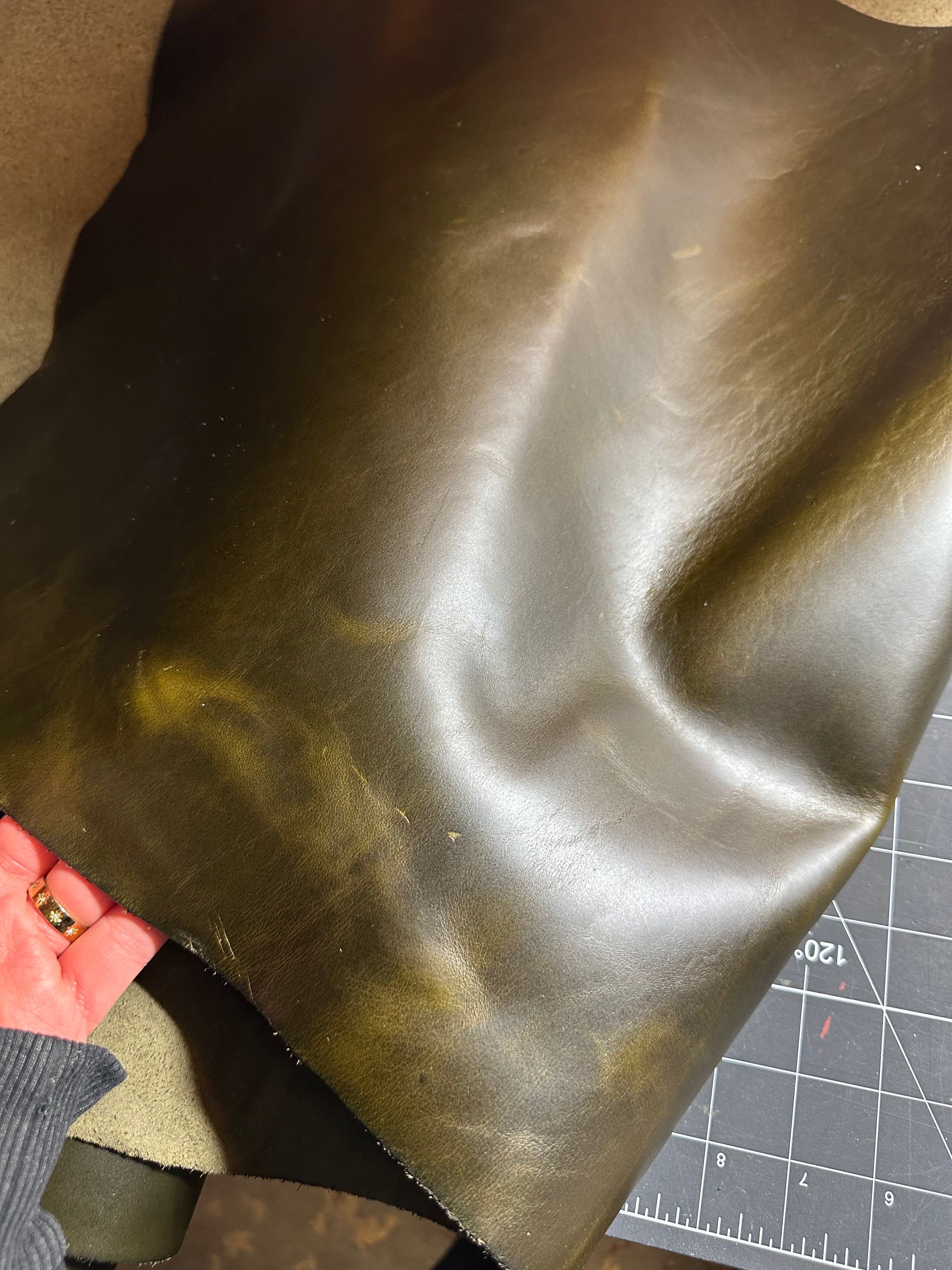 Cowhide Dark Olive Green Leather