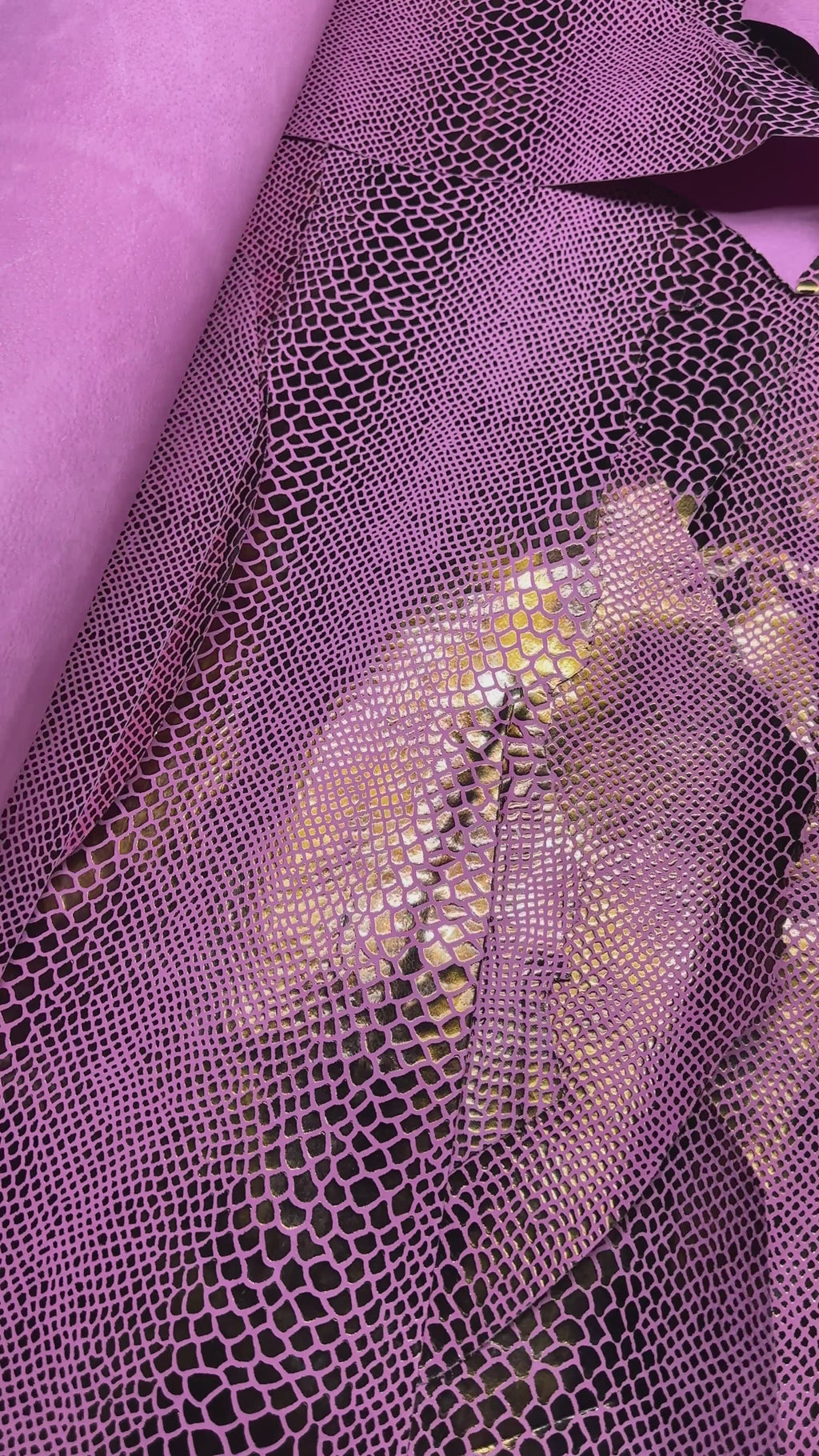Pig Suede Pink Metallic Snake Pattern Leather