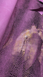 Pig Suede Pink Metallic Snake Pattern Leather