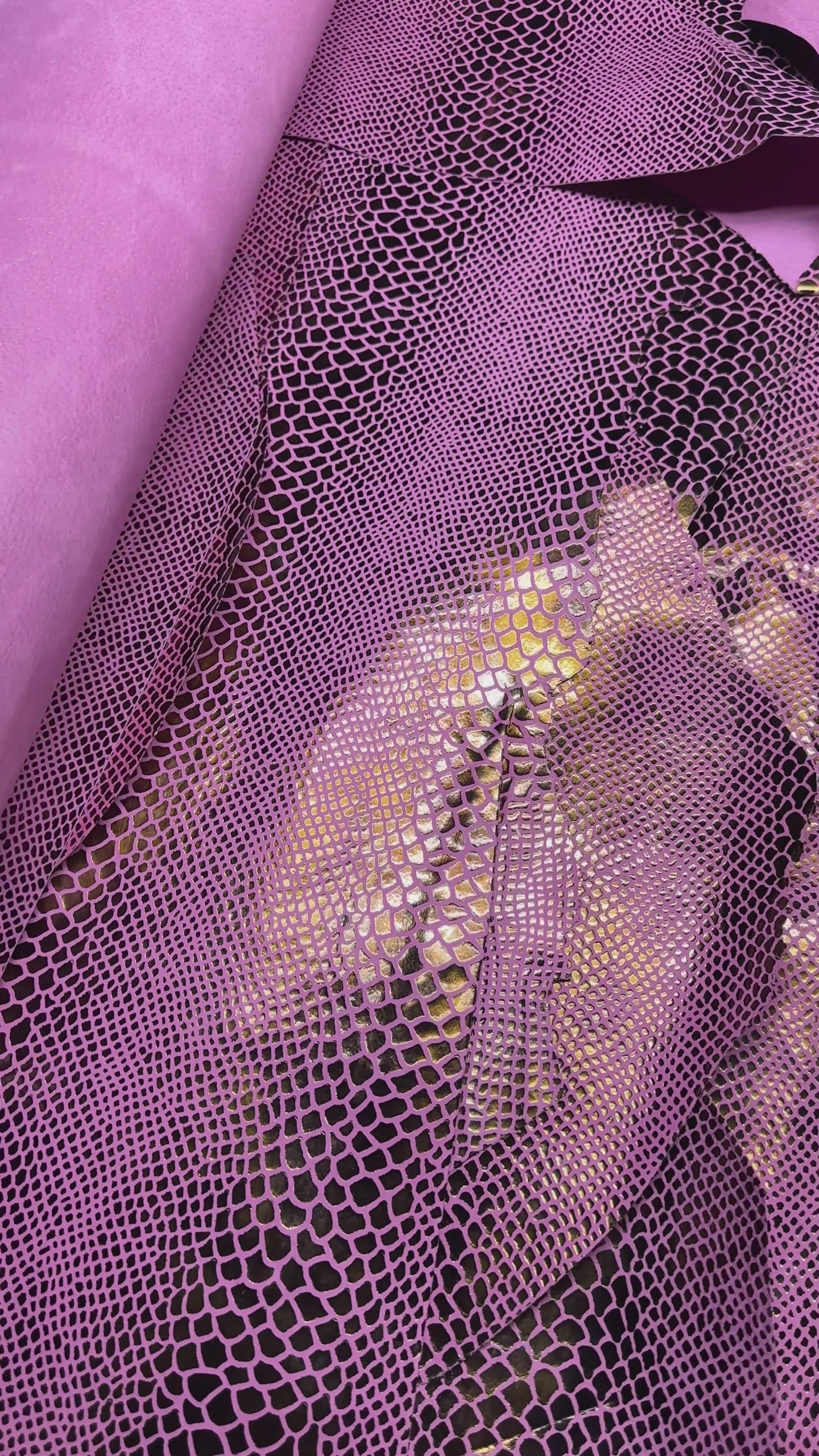 Pig Suede Pink Metallic Snake Pattern Leather